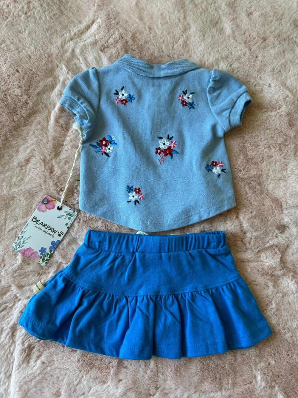NWT Baby Bearpaw Embroidered Polo Shirt and Skirt Set Size 3-6 months